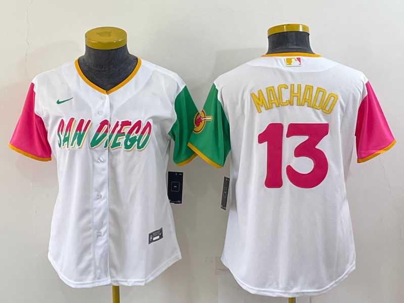 Women Padres 13 Manny Machado White Nike 2022 City Connect Cool Base Jersey,We sell and wholesale Women Padres 13 Manny Machado White Nike 2022 City Connect Cool Base Jersey on line form chian!